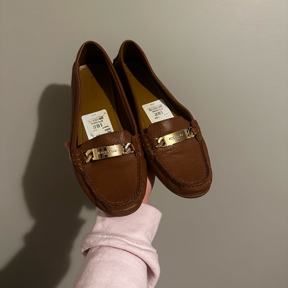 Coach Brown Leather Loafers with Gold Accent